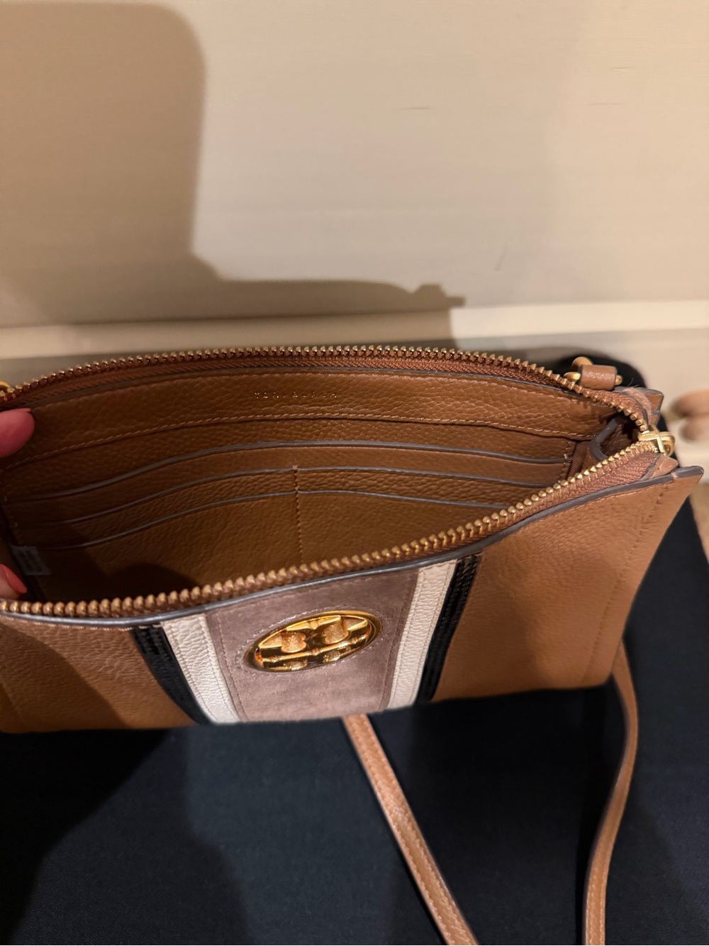 Tory Burch Carson Stripe Suede & Leather Crossbody Clutch - Picture 5 of 5